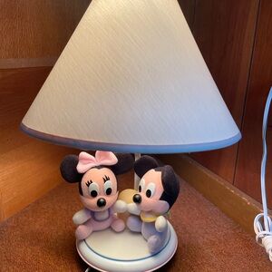 Vintage 80s Disney Dolly Plush Baby Mickey & Minnie Mouse Nursery Lamp Blue Pink